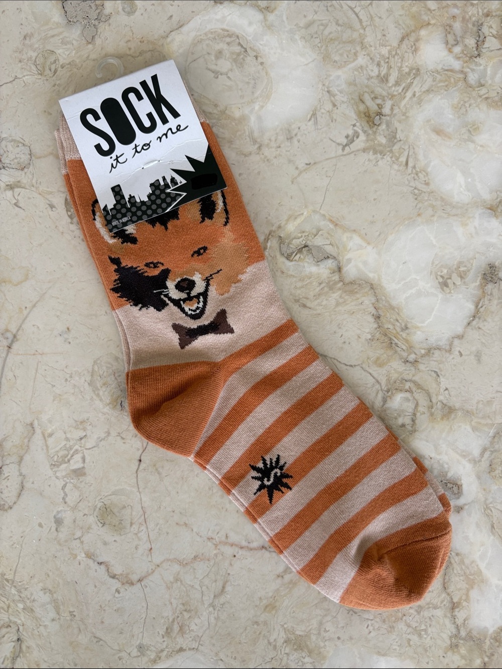 Sock It To Me Fox Crew Socks – Bow Tie & Stripes – NEW